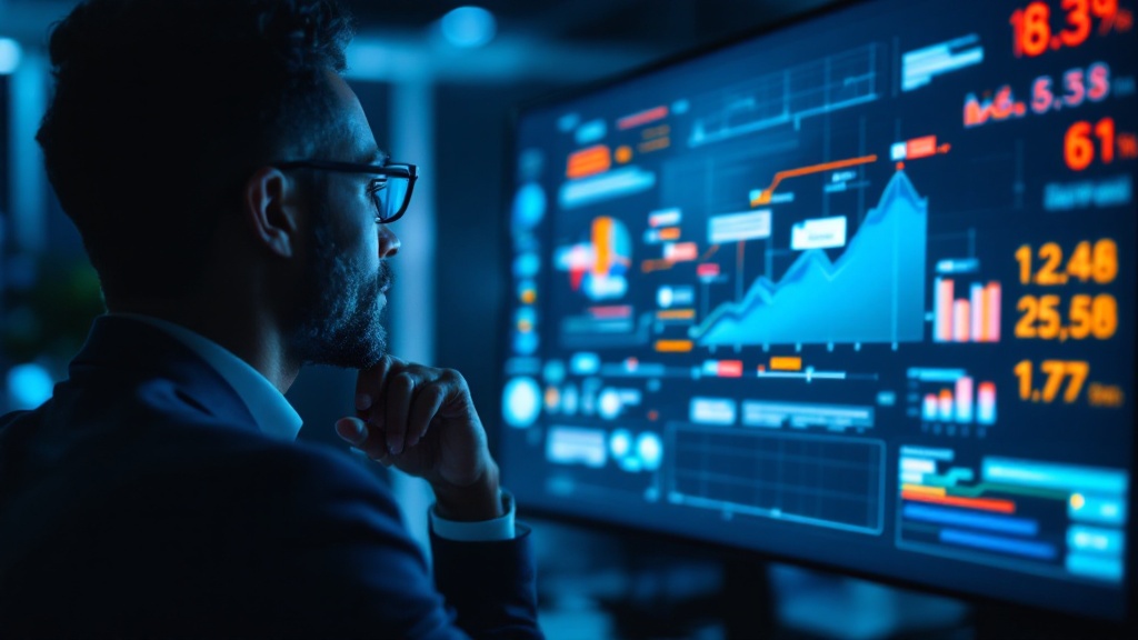 Professional reviewing a stalled project timeline on a large screen