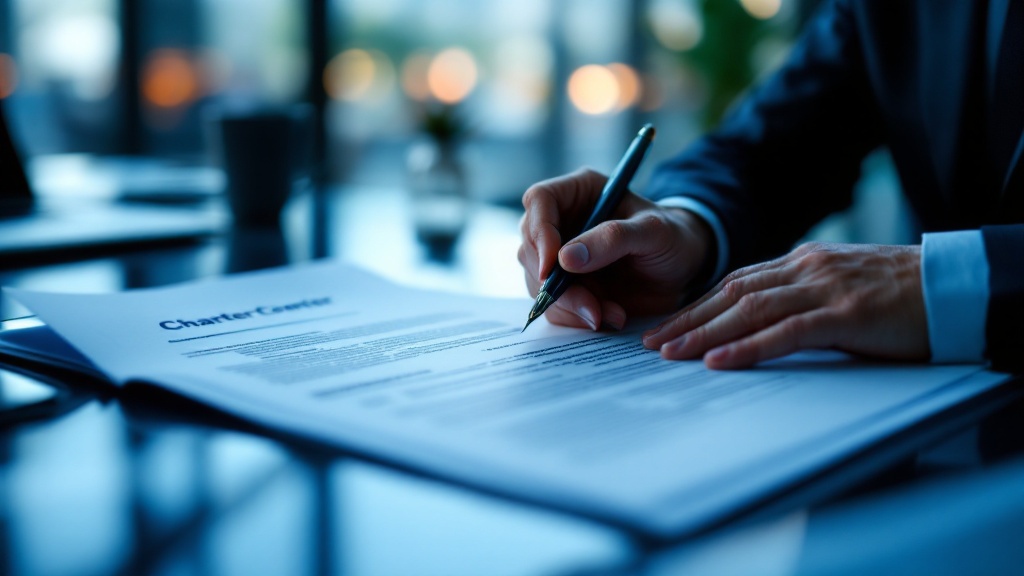 Professional reviewing and signing a printed program charter