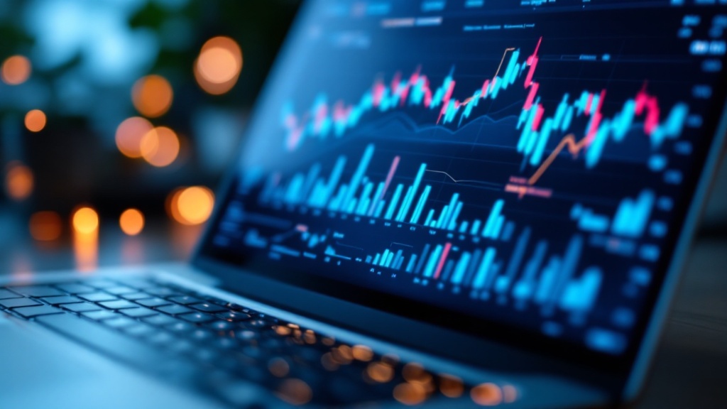 Financial forecast line charts and graphs on a laptop screen