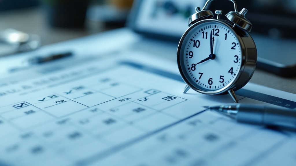 Desk calendar with a month-end close checklist and clock
