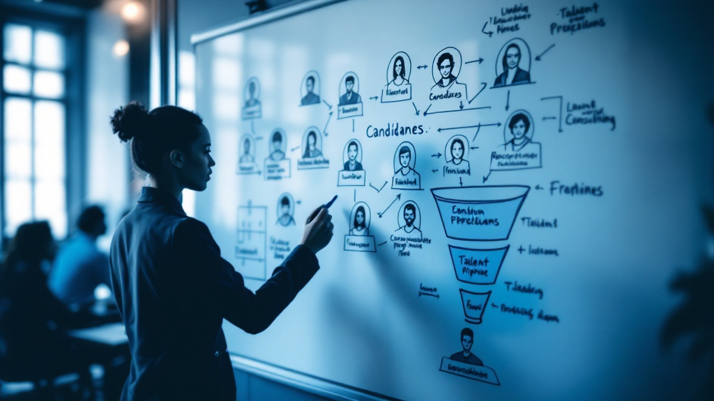 Funnel-shaped diagram of candidate profiles on a whiteboard
