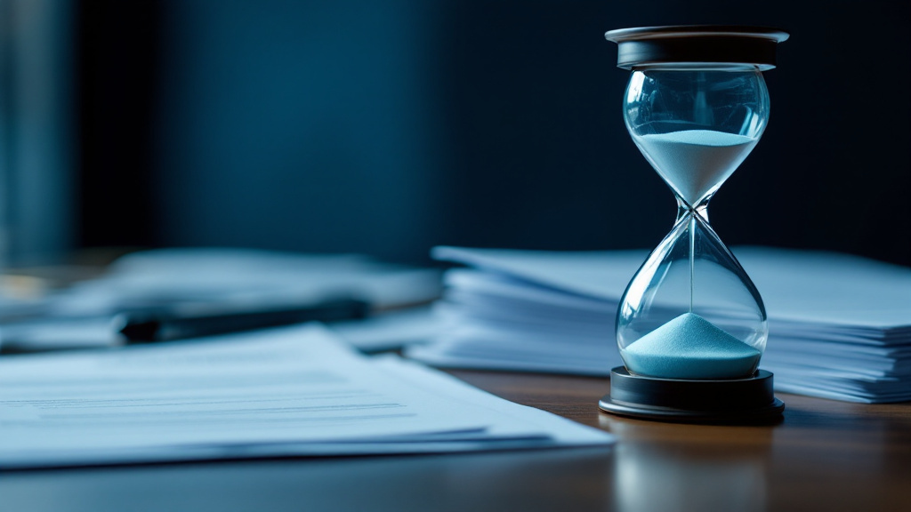Hourglass next to a stack of resume papers